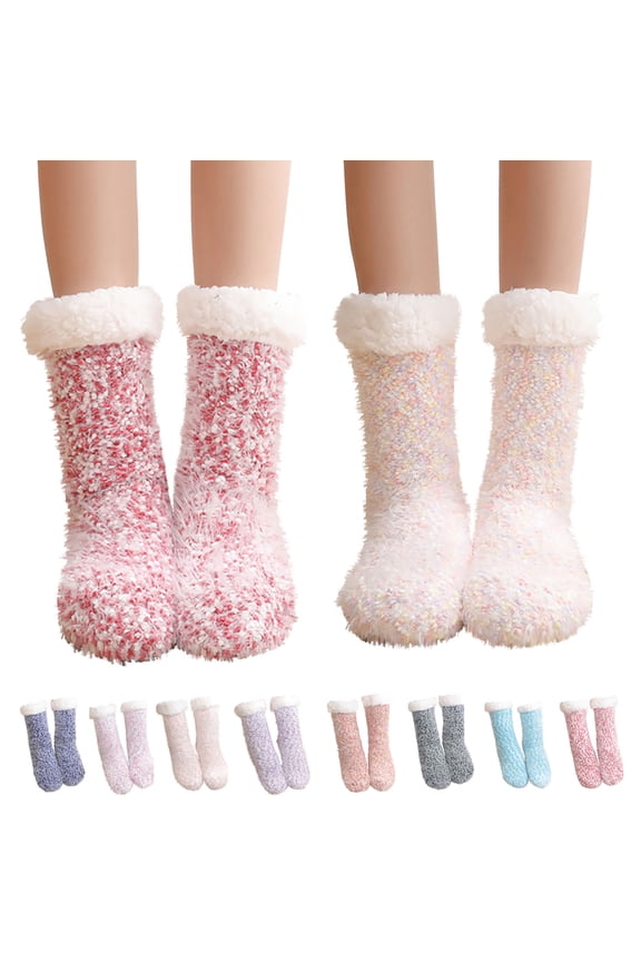 Socks for Women,Womens Socks,Women's Plush Slipper Socks with Non-Slip Sole for Warmth and Comfortable At Home Fleece Lined Bootie Socks Fashion for Cold Floors and Loungewear Wear Orange