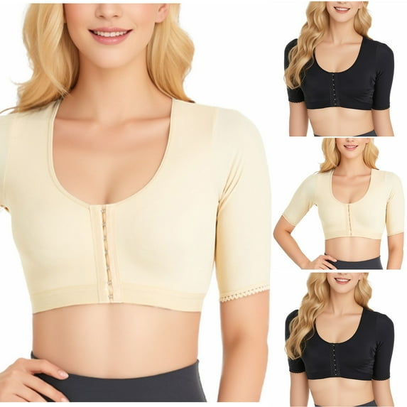 QLEICOM Sports Bras for Women,Push Up Bra,Wireless Front Zip Sports Shaper Top Compression Support for Tummy Control and Lift Good for Yoga Running Gym Beige