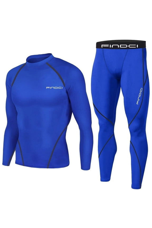 Sports Running Set for Men, Men's Compression Shirt Skin-Tight Pants, uick Dry Fitness Tracksuit Suit Two-piece Gym Dark Blue S, US Size 4