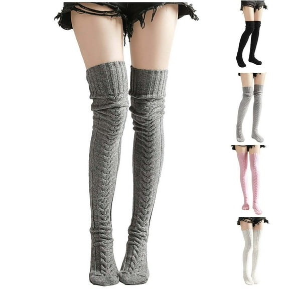 QLEICOM Stockings for Women,Womens Socks,Women's Cable Knit Thigh High Socks Solid Color for Warmth and Stylish Comfortable Slouchy Over The Knee Socks Feature Classic Aran Pattern Black