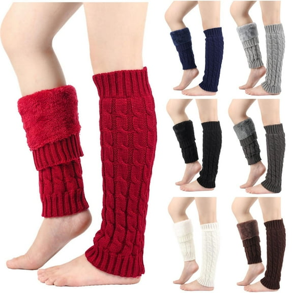 QLEICOM Stockings for Women,Womens Socks,Women's Solid Color Leg Warmers Classic Cable Knit for Ankle Support Slouchy Socks Ideal for Pilates Cold Weather and Indoor Activities Black