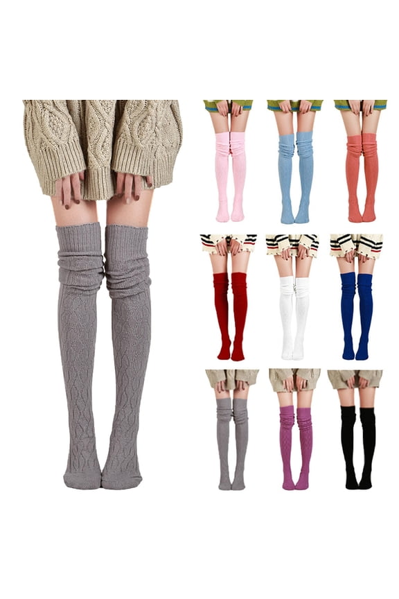 Stockings for Women,Thermal Thigh High Socks with Traditional Solid Color Plush Knit Socks Provide Leg Coverage for Cold Weather Protection White