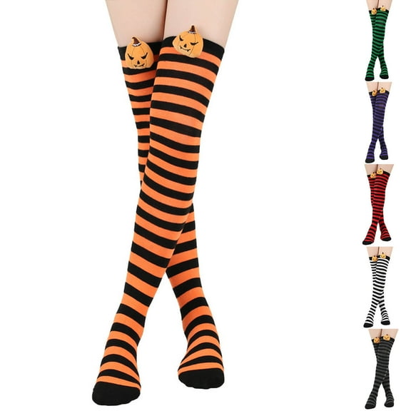 QLEICOM Stockings for Women,Womens Socks,Women's Thick Thermal Socks with Halloween Pumpkin Print Long Over-The-Knee Style Festive Socks Fashion for Costume Parties and Cold Weather Funny Orange