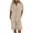 thumbnail image 1 of QLEICOM Summer 2 Piece Outfits for Women, Casual Loose Short Sleeve Tops and Shorts Lounge Sets, Oversized Cotton Linen T-shirts Shorts Matching Airport Travel Outfits, 1 of 3
