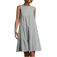 thumbnail image 1 of QLEICOM Summer Dress Savings Clearance Deals, Plus Size Casual Dresses, Women Holiday Solid Round Neck Sleeveless Party Beach Loose Dress, Beach Dress Sun Dresses Gray XXL, 1 of 6