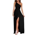 thumbnail image 1 of QLEICOM Summer Dress, Plus Size Casual Dresses, Women Solid Slimming Slit One Shoulder Sleeveless High Waist Long Dress, Beach Dress Sun Dresses Black M, 1 of 5