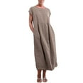 thumbnail image 1 of QLEICOM Summer Dress for Women Solid Sleeveless Cotton Linen Dress, Casual Loose Baggy Kaftan Long Dress with Pocket, Hawaiian Beach Dress Sundresses Khaki L, 1 of 6