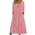 thumbnail image 1 of QLEICOM Summer Dresses For Women 2023 Casual 3/4 Sleeve Lace Patchwork Long Dress O Neck Ruffle Tiered Maxi Dress Cocktail Dress Pink M, US Size: 6, 1 of 4