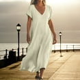 thumbnail image 1 of QLEICOM Summer Dresses for Women 2025, Plus Size Boho Maxi Dresses, V-neck Short Sleeve Cotton Linen Dress, Long Beach Sundress Travel Vacation Outfits (S-5XL), 1 of 5