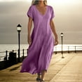 thumbnail image 1 of QLEICOM Summer Dresses for Women 2025, Plus Size Boho Maxi Dresses, V-neck Short Sleeve Cotton Linen Dress, Long Beach Sundress Travel Vacation Outfits (S-5XL), 1 of 6