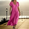 thumbnail image 1 of QLEICOM Summer Dresses for Women 2025, Plus Size Boho Maxi Dresses, V-neck Short Sleeve Cotton Linen Dress, Long Beach Sundress Travel Vacation Outfits (S-5XL), 1 of 5