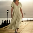 thumbnail image 1 of QLEICOM Summer Dresses for Women 2025, Plus Size Boho Maxi Dresses, V-neck Short Sleeve Cotton Linen Dress, Long Beach Sundress Travel Vacation Outfits (S-5XL), 1 of 5