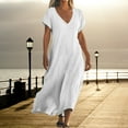 thumbnail image 1 of QLEICOM Summer Dresses for Women 2025, Plus Size Boho Maxi Dresses, V-neck Short Sleeve Cotton Linen Dress, Long Beach Sundress Travel Vacation Outfits (S-5XL), 1 of 6