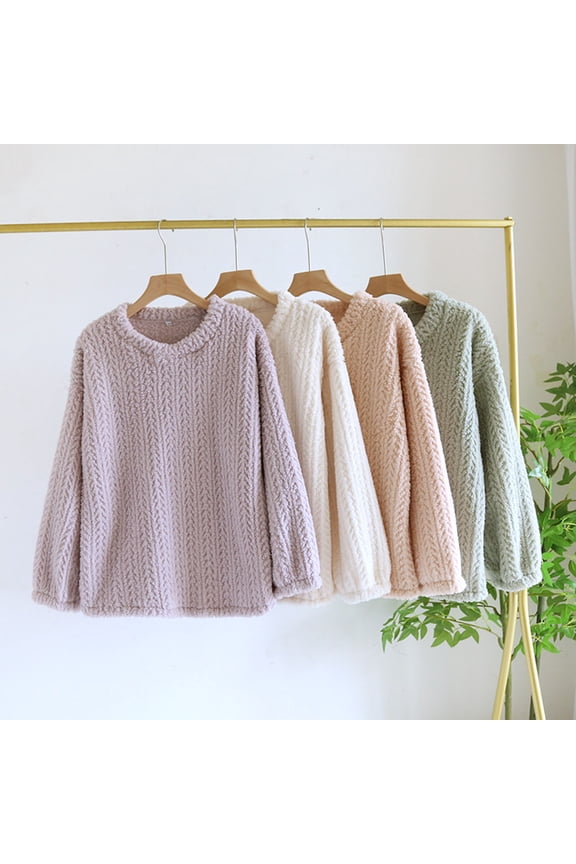 Thermal Shirts for Women,Womens Shirts Casual,Women's Long Sleeve Thermal Pullover Winter Warm Crewneck Shirts Fleece Lined Pajamas Tops Soft Fuzzy Loungewear