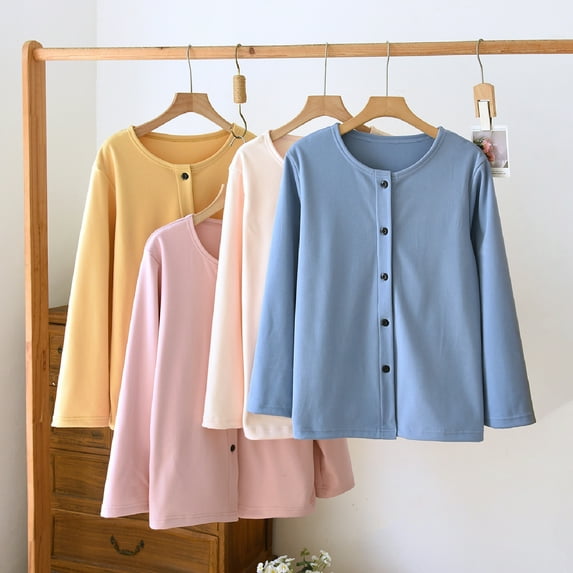 QLEICOM Thermal Shirts for Women,Womens Shirts Casual,Women's Petite Tops Thin Fleece Long Sleeve Pajama Sleep Shirt