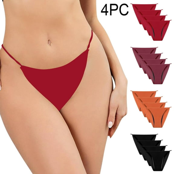 QLEICOM Underwear Women Pack,Panties for Women,4 Pack Plus Size Thong Underwear for Women Seamless No Show Triangle Front Fashion Lace Comfortable for Invisible Wear Under Tight Shirts Red