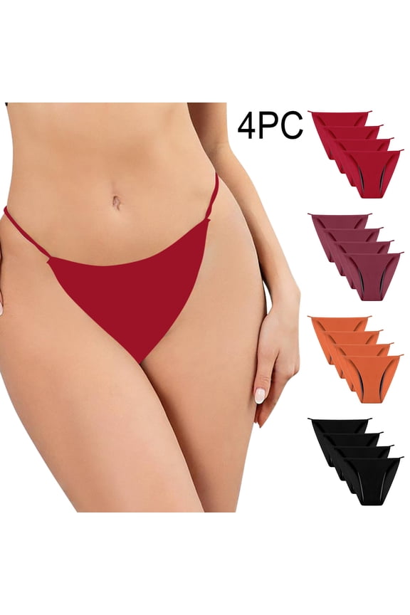 Underwear Women Pack,Panties for Women,4 Pack Plus Size Thong Underwear for Women Seamless No Show Triangle Front Fashion Lace Comfortable for Invisible Wear Under Tight Shirts Red
