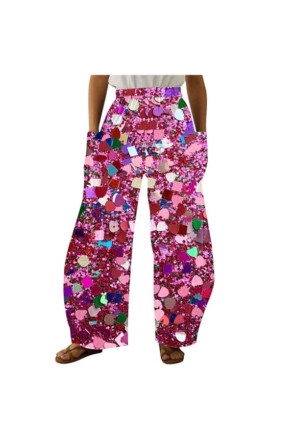Wide Leg Pants Woman,Flowy Pants for Women,Womens Flare Pants with Glitter Print and Straight Wide Leg Featuring Pockets for Fashion Look