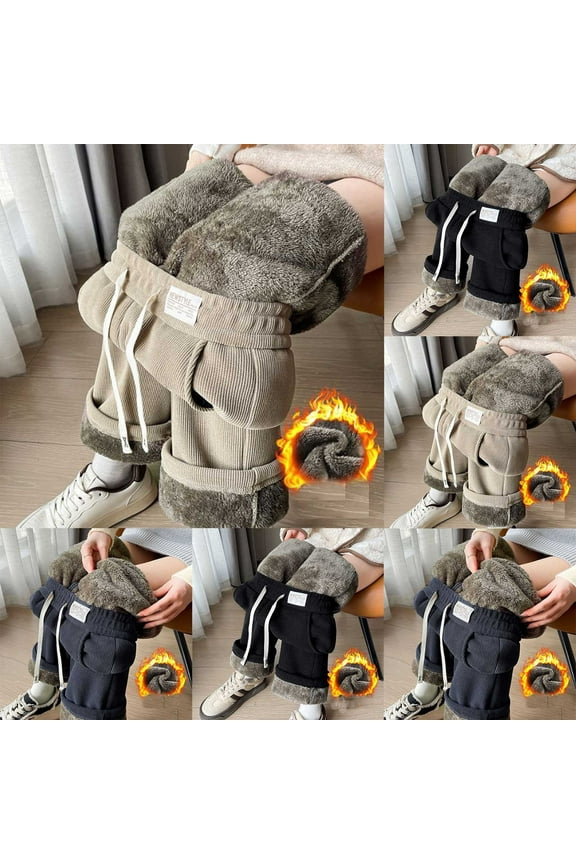 Wide Leg Pants Woman,Pants for Women,Women Fleece Lined Wide Leg Pants with Drawstring Waist and Pockets for Winter Warmth Soft Thermal Cotton Pants Relaxed Fits and All Day Comfortable