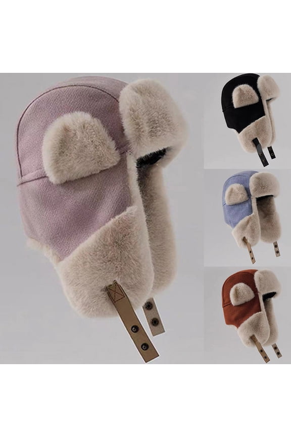 Winter Hats for Women,Mens Hats,Unisex Railroad Style Winter Hat with Ear Flaps and Thick Pile Lining Classic Cap for Extreme Cold Wind Protection Black