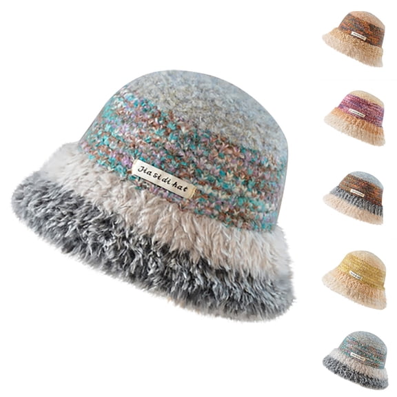 QLEICOM Winter Hats for Women,Womens Hats,Women Bucket Hat In Color Block with Plush Fleece Interior and Full Ear Coverage for Winter Warmth Khaki