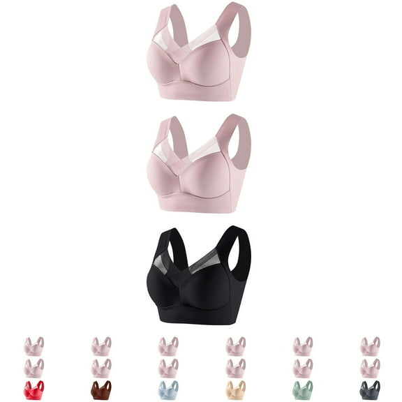 QLEICOM Wireless Bras for Women,Women's Bras,3 Piece Wireless Bra Set Solid Color with Lace Detail Lightly Lined for Shaping and Everyday Pink,Pink,Green