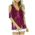 thumbnail image 1 of QLEICOM Women 2023 Summer Tops T-shirt Casual Short Sleeve Lace Up V-Neck Loose Print Tie Dyed Tops Red S, US Size 4, 1 of 4
