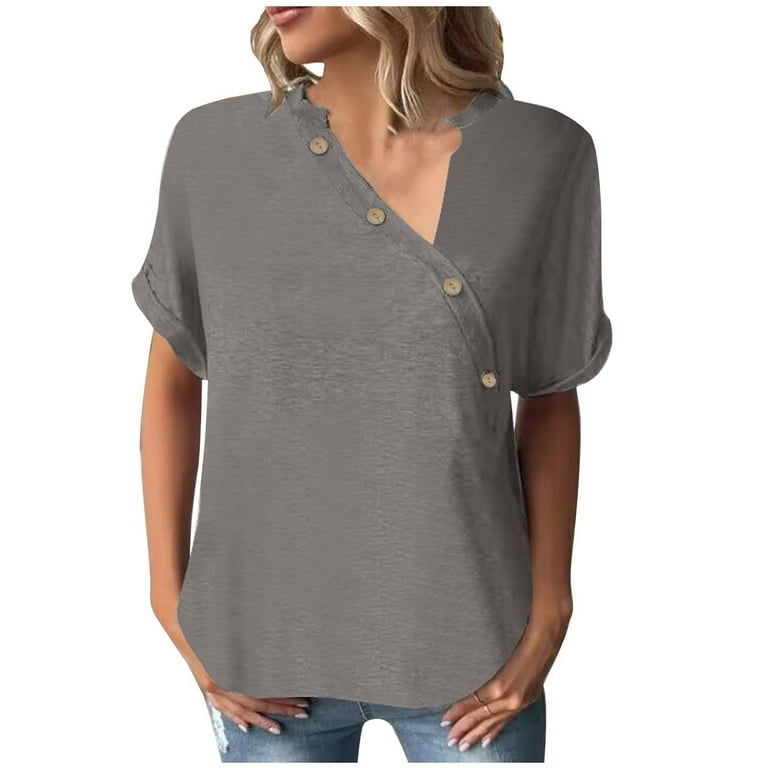 Casual Solid Buttons V Neck Tops Casual Solid Buttons V Neck Tops