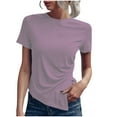 thumbnail image 1 of QLEICOM Women 2023 Summer Tops T-shirt Short Sleeve Solid Color Basics Crewneck Casual Top Pullover T-shirts Purple XXL, US Size 12, 1 of 5