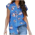 thumbnail image 1 of QLEICOM Women 2023 Summer V Neck Ruffle Short Sleeve Blouse Flowy Shirt Tunic Top Button Solid Color Turndown Collar T-Shirt Tops Blue XXL, US Size 12, 1 of 6