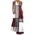 thumbnail image 1 of QLEICOM Women Casual Loose Bohemian Floral Dress with Pockets Sleeveless V Neck Long Maxi Dress Beach Swing Dress Tank Dress Colorful Sundresses Wine M, US Size: 6, 1 of 4