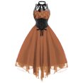 thumbnail image 1 of QLEICOM Women Gothic Dress, Sleeveless Halter Neck Vintage Goth Dresses with Peasant Bodice, Formal Halloween Punk Hippie Dresses, Black Lace Draped Irregular Swing Cocktail Dress Orange S, 1 of 3