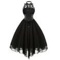 thumbnail image 1 of QLEICOM Women Gothic Dress, Sleeveless Halter Neck Vintage Goth Dresses with Peasant Bodice, Formal Halloween Punk Hippie Dresses, Black Lace Draped Irregular Swing Cocktail Dress Black XL, 1 of 3