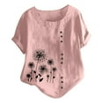 thumbnail image 1 of QLEICOM Women Plus Size Cotton Linen T-shirt Oversized Crew Neck Short Sleeve Loose Button Tops Blouses Print Tees Pink XXL, US Size:12, 1 of 4