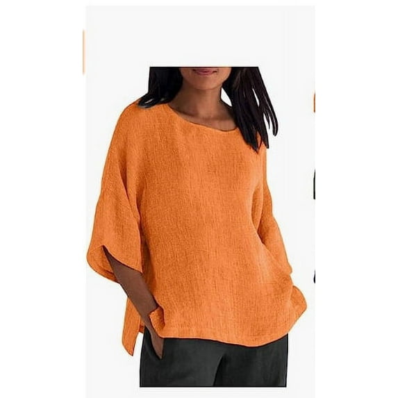 QLEICOM Women Plus Size Cotton Linen Tops, Women Summer Solid Casual Loose Basic Tops, Fashion Half Sleeves T Shirt, Oversized Crewneck Tees Tops Blouses