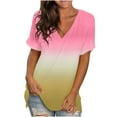 thumbnail image 1 of QLEICOM Women Plus Size Summer Gradient Short Sleeve T-Shirt Loose Casual V-Neck Shirt Side Split Tunic Top Peach Powder XXL, US Size:12, 1 of 6