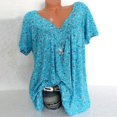 thumbnail image 1 of QLEICOM Women Plus Size Summer Tops Short Sleeve V-Neck Print Loose Casual Tee T-Shirt Sky Blue 4XL, US Size: 16, 1 of 4