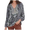 thumbnail image 1 of QLEICOM Women Plus Size Vintage Velvet T-Shirt Casual Long Sleeve Tops Loose Shirts Gray L, US Size:8, 1 of 5