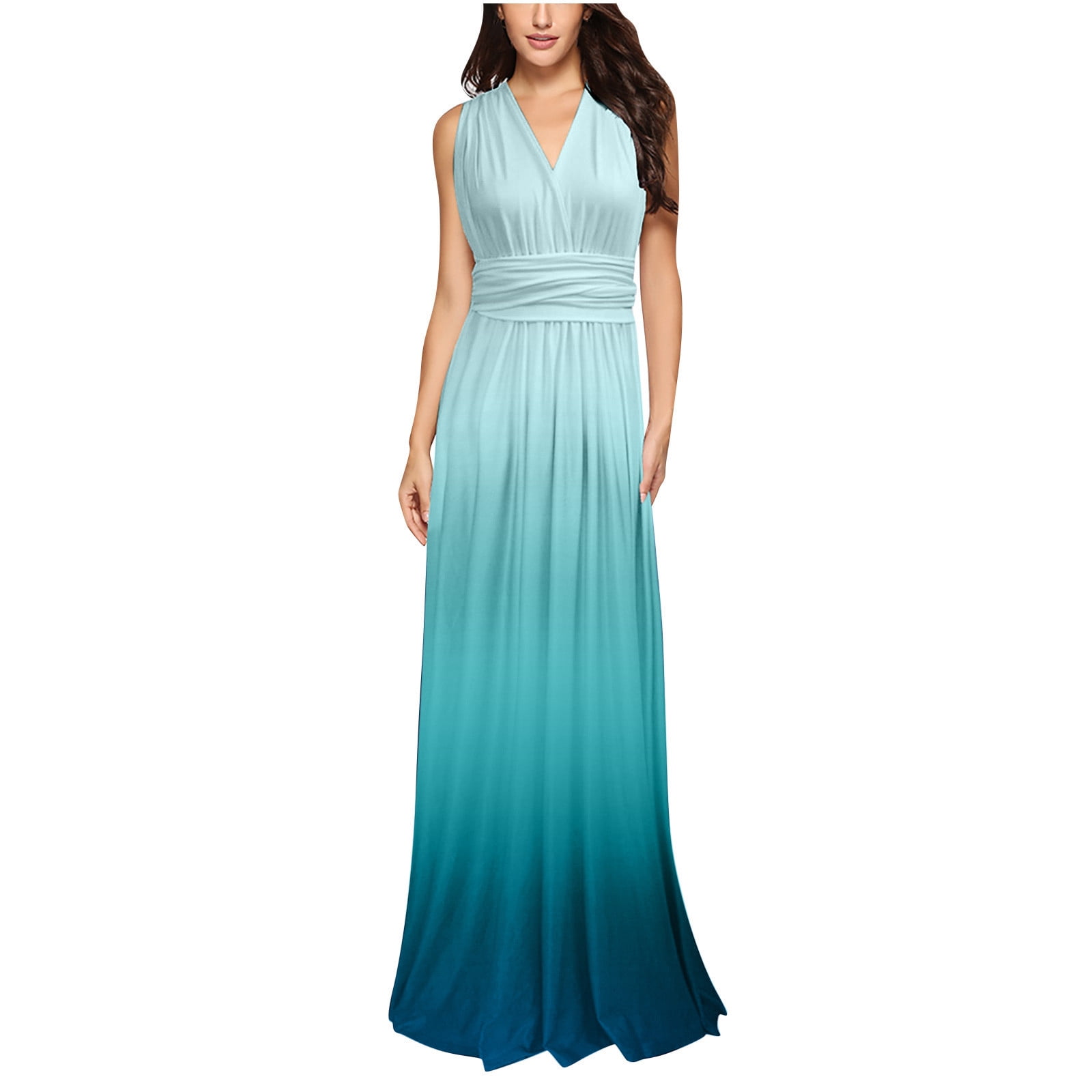 chinese dress ladies Turquoise Blue White Floaty Maxi Silk Dress Large / Turquoise / Silk main image 0