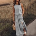 thumbnail image 1 of QLEICOM Women Summer Bohemian Solid Fork Opening Dress Casual Sleeveless Belt A-Line Maxi Dress Pleated Hem Swing Sun Dress Gray 4XL, US Size: 16, 1 of 4