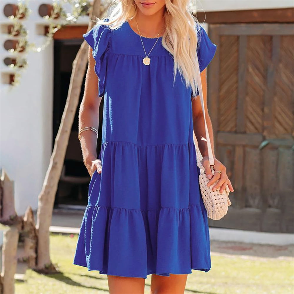 Women's Summer 2-Pack T-Shirt Dresses - Loose Fit, Short Sleeve, Round Neck & Side Pockets