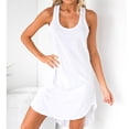 thumbnail image 1 of QLEICOM Women Summer Dresses Casual Cotton Linen T Shirt Dresses Round Neck Short Sleeve Solid Knee Length Dress Plus Size Flowy High Low Maxi Dress Bohemian Beach Dress Beige M, 1 of 5