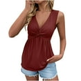 thumbnail image 1 of QLEICOM Women Tank Tops 2025, Summer Casual T-Shirts, Loose Kink Front Gathered V-Neck Hollow Out Blouse Tops, Sleeveless Hollow Out Pullover Shirts Beach Coverup for Women, 1 of 6