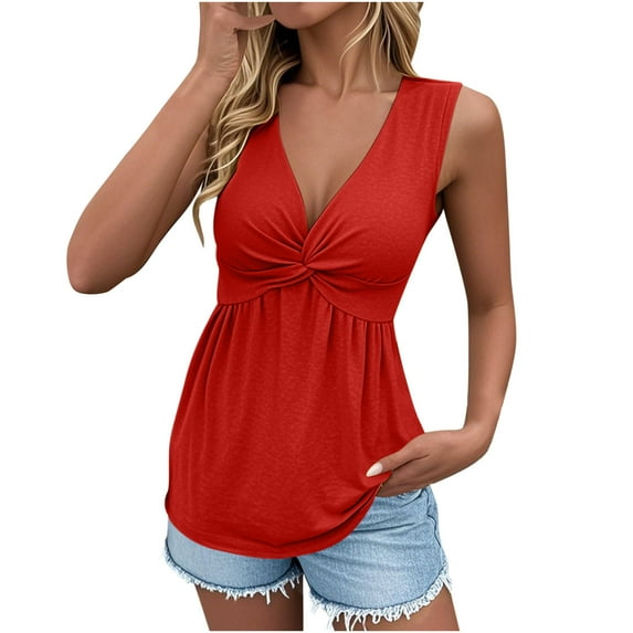 QLEICOM Women Tank Tops 2025, Summer Casual T-Shirts, Loose Kink Front Gathered V-Neck Hollow Out Blouse Tops, Sleeveless Hollow Out Pullover Shirts Beach Coverup for Women
