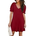 thumbnail image 1 of QLEICOM Women's 2023 Summer Casual Beach Dresses V Neck Short Sleeve Party Club Mini T Shirt Dress Sun Dress Red XXL, US Size: 12, 1 of 6