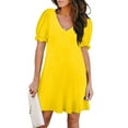 thumbnail image 1 of QLEICOM Women's 2023 Summer Casual Beach Dresses V Neck Short Sleeve Party Club Mini T Shirt Dress Sun Dress Yellow S, US Size: 4, 1 of 6