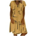 thumbnail image 1 of QLEICOM Women's 2023 Summer Dress Casual Loose Stripe Dot Patchwork V-Neck Short Sleeves Dress A-Line Pleated Hem Swing Midi Sun Dress Yellow S, US Size:4, 1 of 5