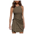 thumbnail image 1 of QLEICOM Women's 2023 Summer Dress Casual Sleeveless Round Neck Tight-fitting Mini Dress Beach Sundress Mini Flared Tank Dress Khaki XL, US Size:10, 1 of 6