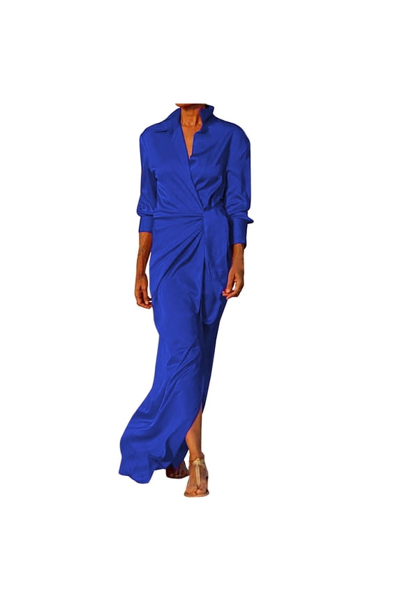 Women's 2023 Summer Dress Sexy Casual V-Neck Solid Slim Long Leeve Dress Maxi Dresses Beach Sundress Dress Blue S, US Size:4