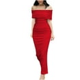 thumbnail image 1 of QLEICOM Women's 2023 Summer Dress Sexy Short Sleeve Strapless Backless Tube Evening Long Dress Bodycon Wedding Party Maxi Dresses Red S, US Size:4, 1 of 5